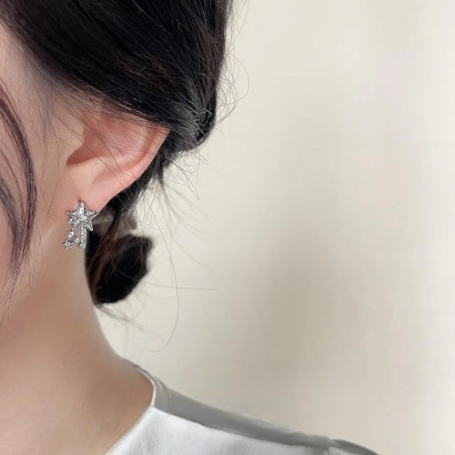 Micro Pave Zircon Star Meteor Copper Drop Earrings Minimalist Style Designer Jewelry