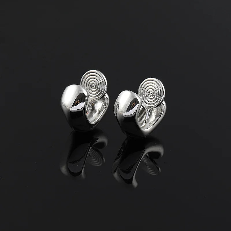 Elegant Silver Alloy Spiral Disc Chunky Small Hoop Stud & Clip On No Piercing Commuter Minimalist Earrings