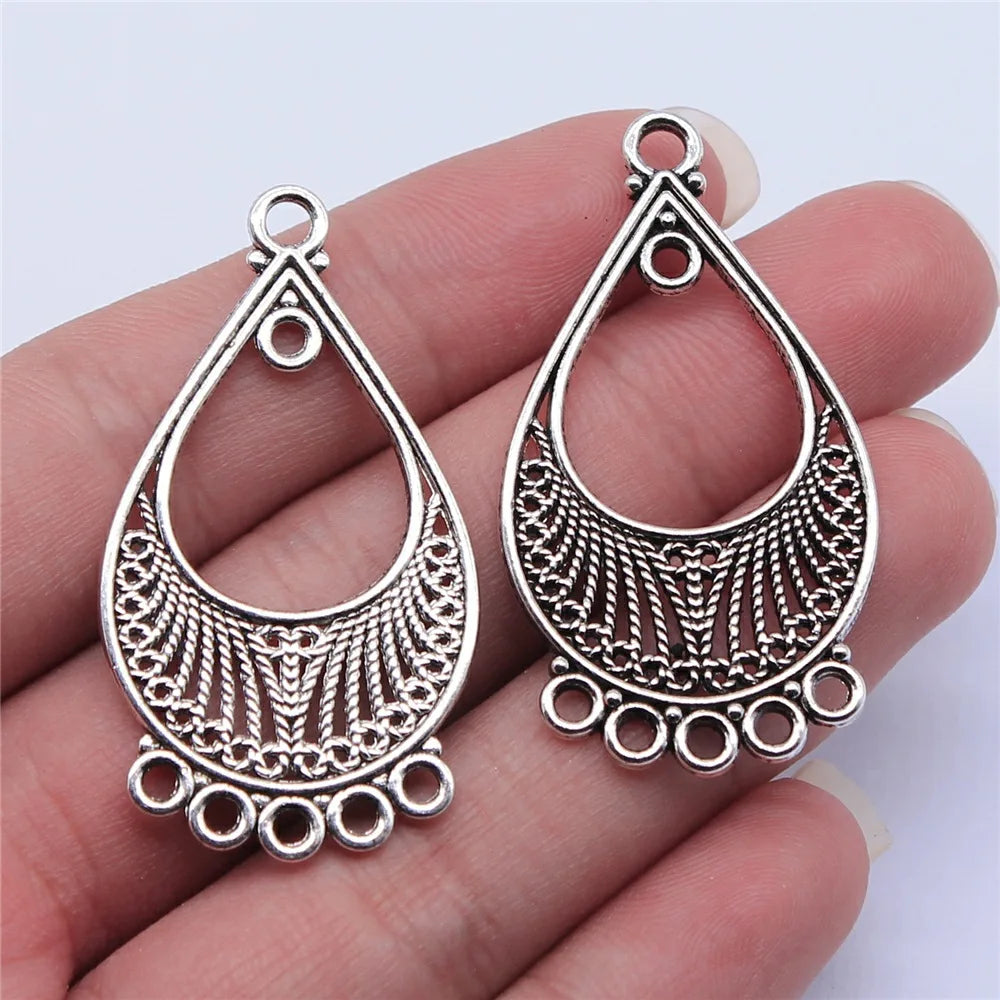 46x25mm 3.6g Antique Silver Zinc Alloy Waterdrop Teardrop Earring Connector Charms for DIY Earring Making