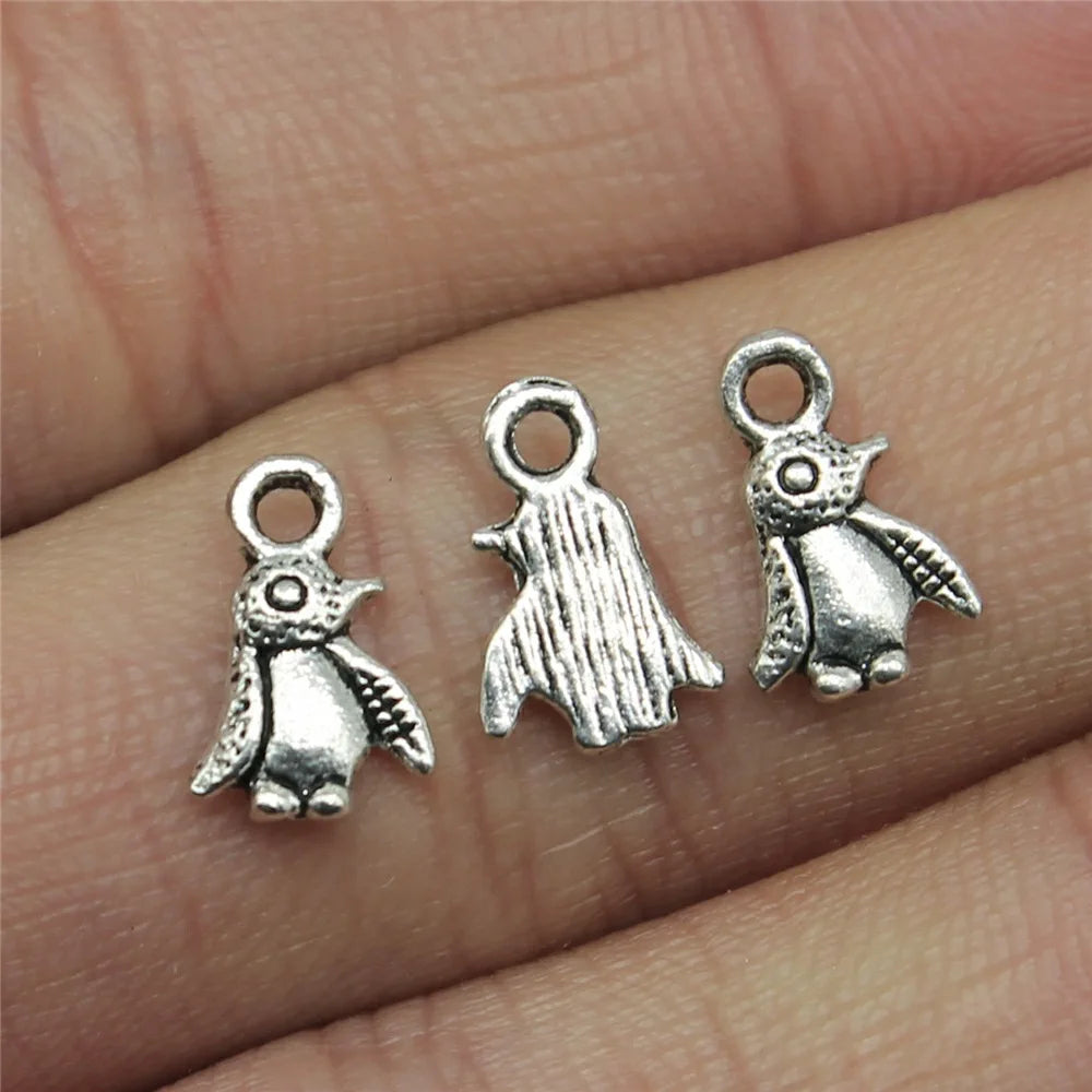 7x11mm 0.3g Antique Silver Zinc Alloy Penguin Charm Pendant for DIY Bracelet Necklace Making
