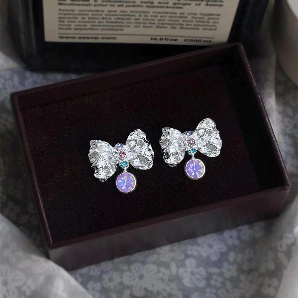 Sweet Liquid Bow Stud Earrings Copper Cute Niche Designer Ear Jewelry