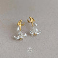 Two Tone Sandblasted Copper Iris Flower Drop Earrings Sweet Floral Jewelry