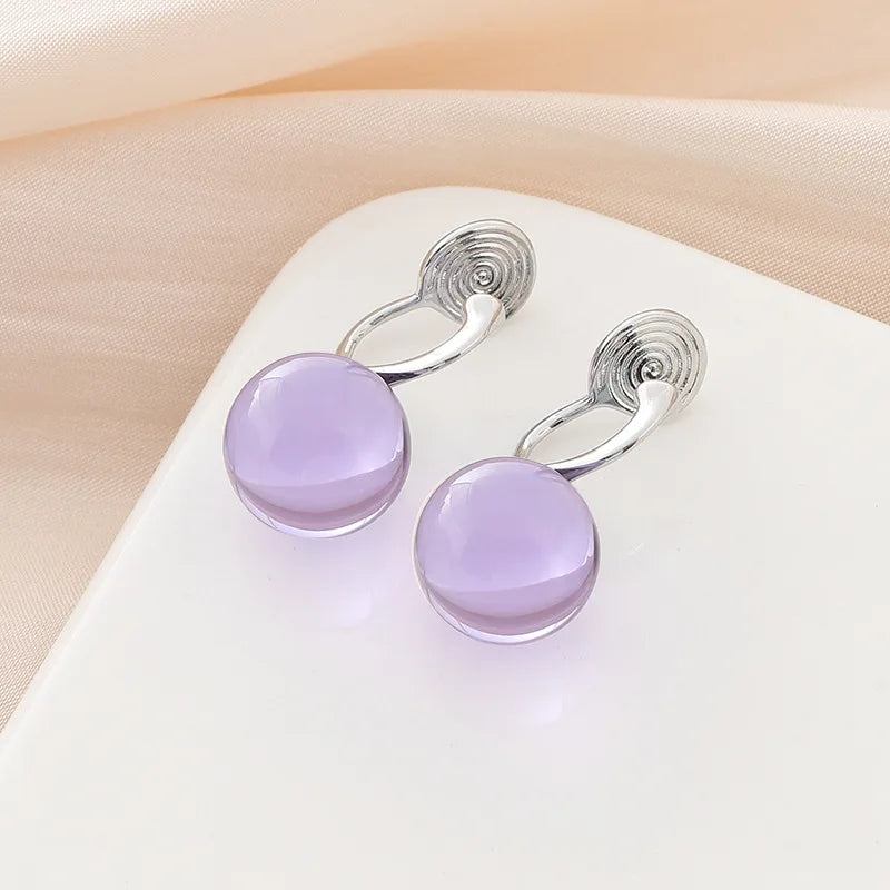 Elegant Luxury Purple Crystal Glass Bead Ball Drop Stud & Clip On No Piercing Women's Earrings