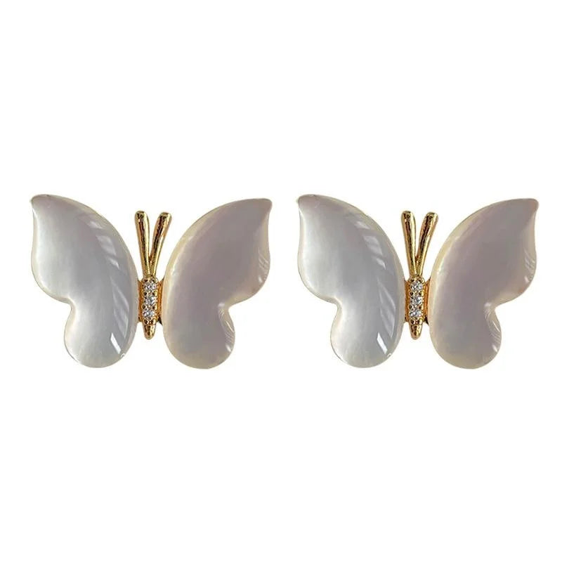 14K Gold Plated Copper Real Shell Butterfly Micro Pave Zircon Sweet Summer Stud Earrings