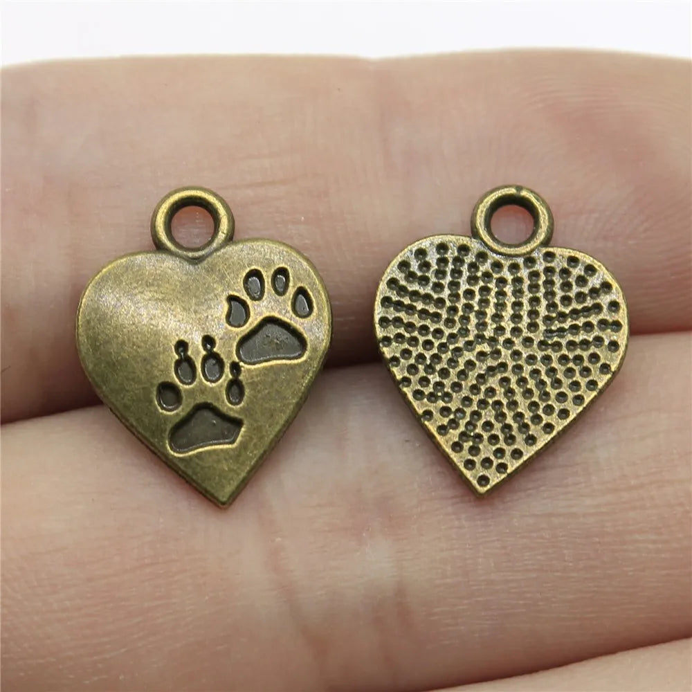 17x13mm 1.1g Multicolor Zinc Alloy Heart Paw Print Dog Charm Pendant for DIY Necklace Bracelet Jewelry