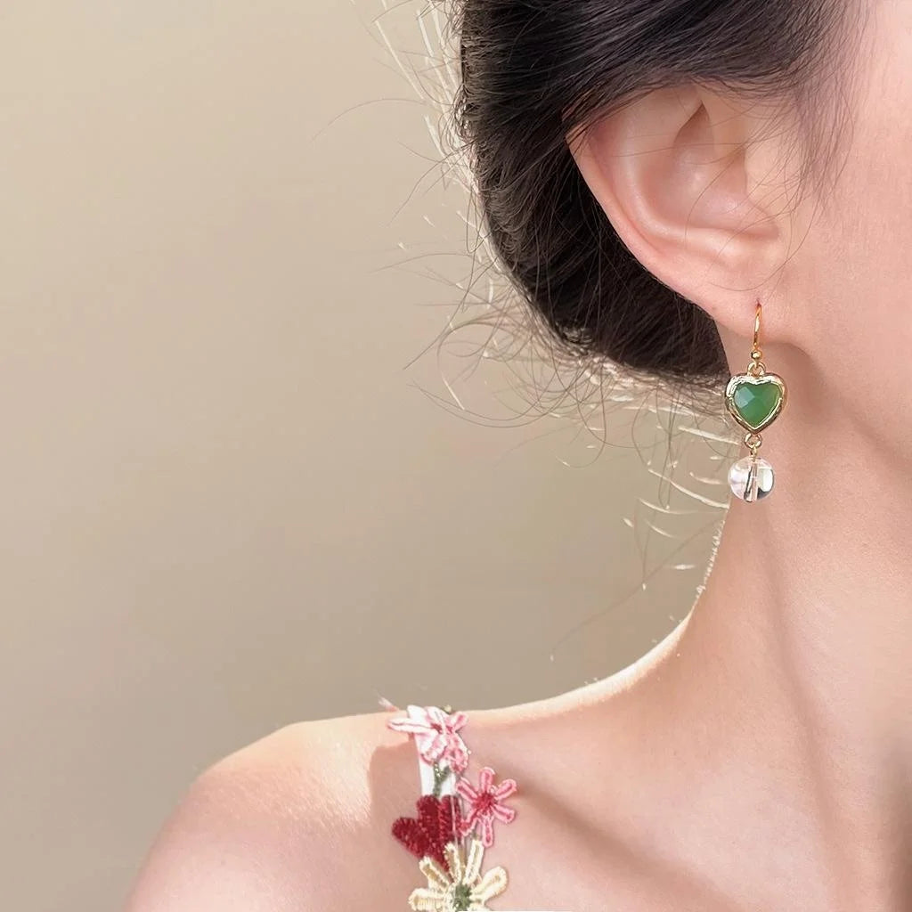 Sweet Minimalist Handmade White Crystal Glass Heart Geometric Drop Earrings For Women
