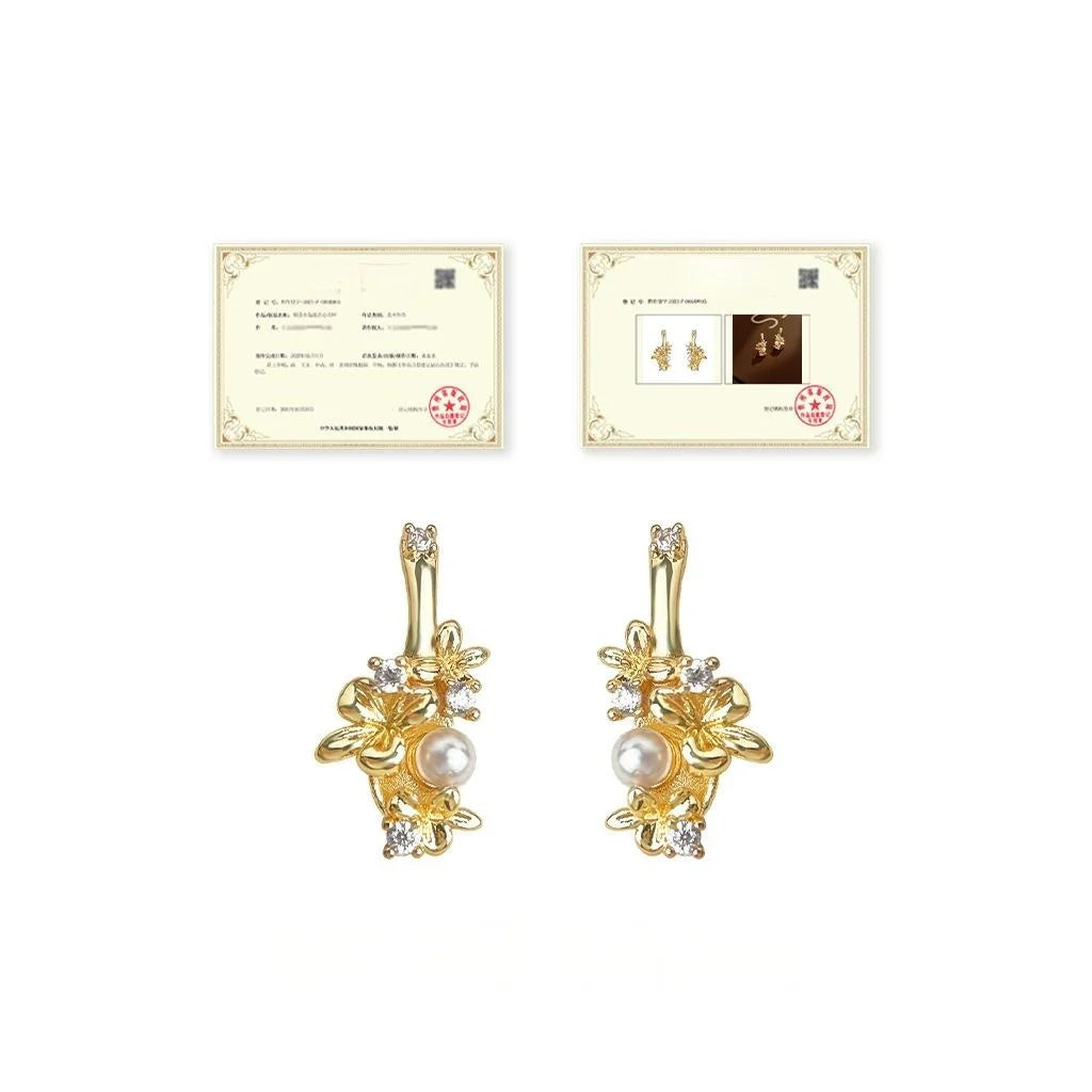 French Vintage Floral Zircon Stud Earrings Copper Dainty Flower Petal Jewelry