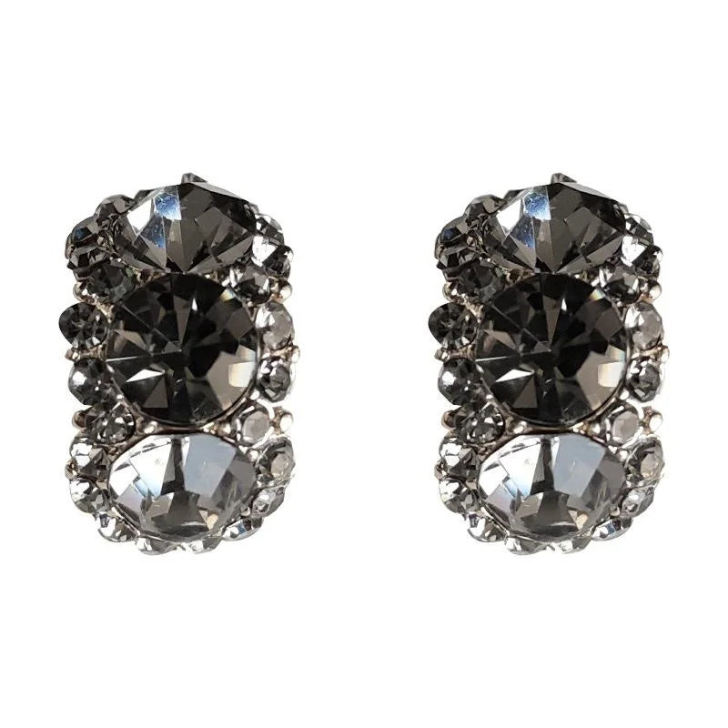 Luxury Minimalist Oval Geometric Glass Rhinestone 14K Plated Stud Earrings