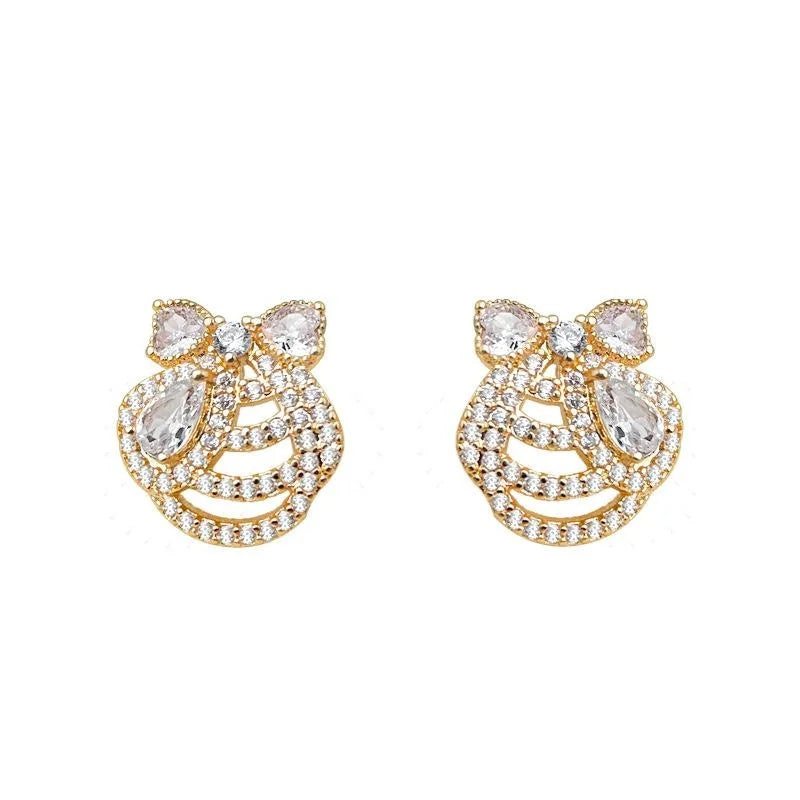 Sweet Ocean Style 14K Plated Copper Bow Shell Micro Pave Zircon Stud Earrings