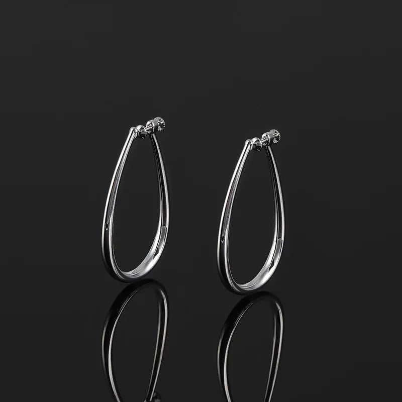 Elegant Silver Alloy Teardrop Hoop Stud & Clip On No Piercing Minimalist Statement Earrings
