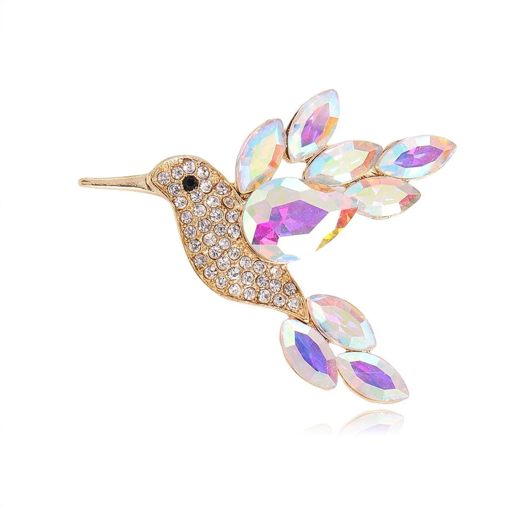 Elegant Flying Bird Rhinestone Glass Brooch Alloy Hummingbird Lapel Pin Corsage For Women's Suit Accessory Gift
