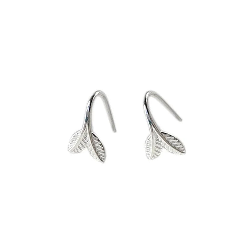 Korean Forest Style Mini Silver Leaf Copper Drop Earrings For Women