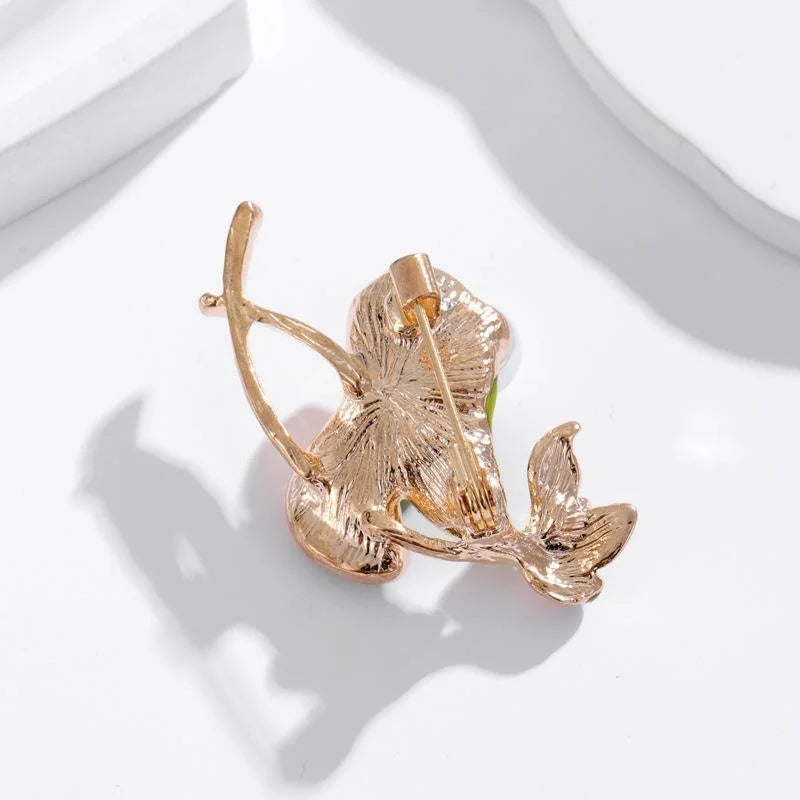 Elegant Lotus Leaf Pearl Brooch With Enamel Alloy Rhinestone Accents, Women's Lapel Pin Corsage Gift