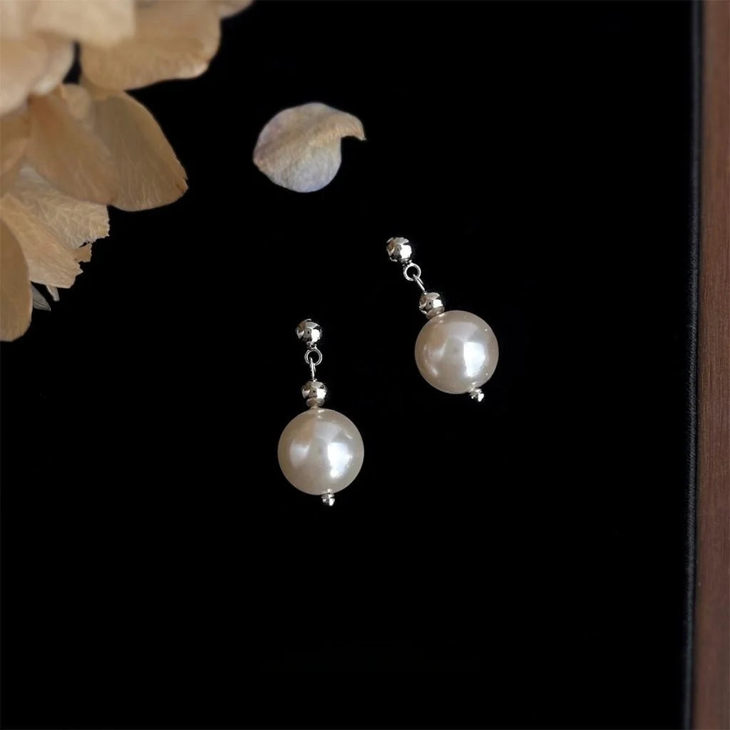 Handmade French Light Luxury Glass Pearl Geometric Sphere Drop Earrings For Women