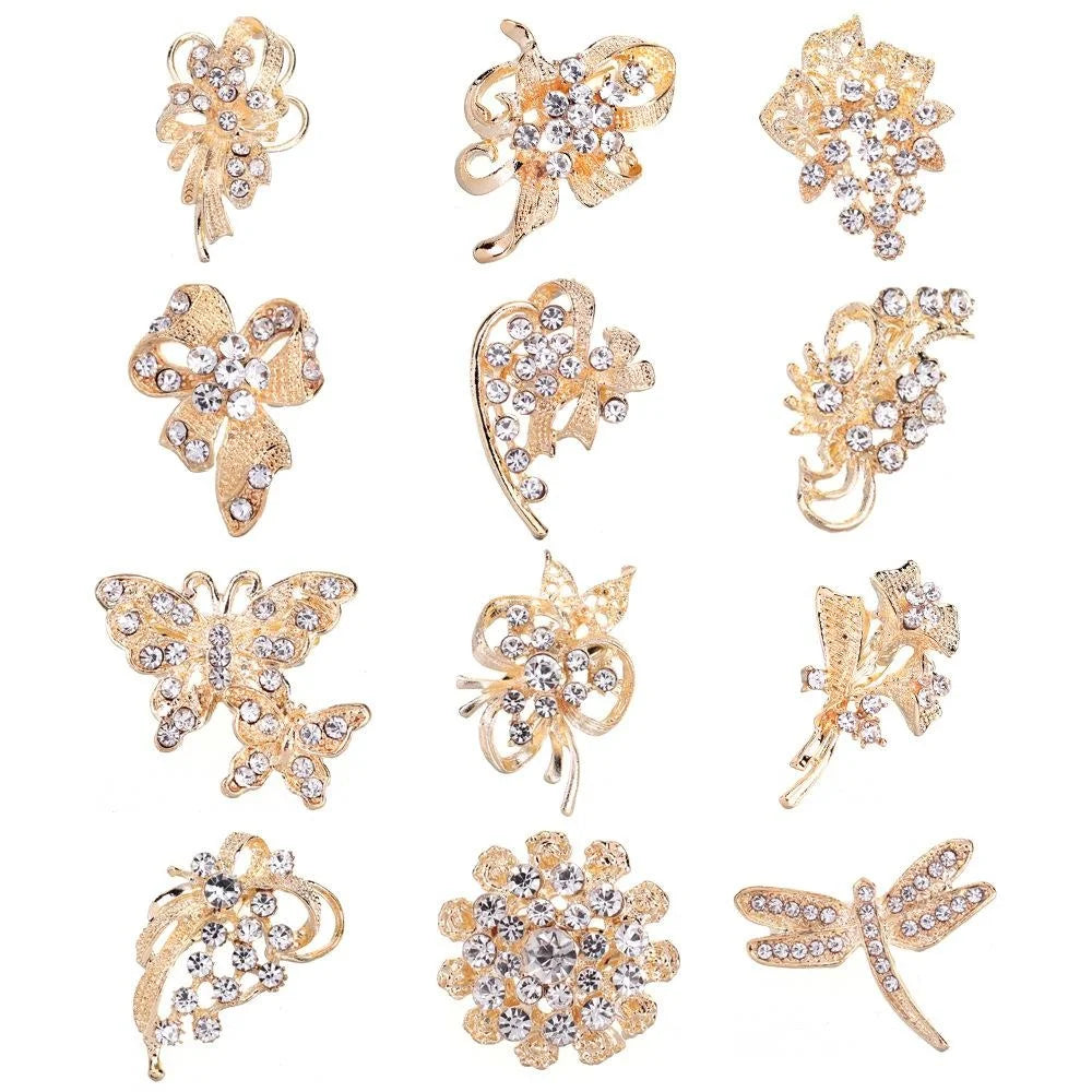 Elegant Silver Alloy Rhinestone Flower Butterfly Dragonfly Brooch Lapel Pin For Women's Suit Accessory Gift