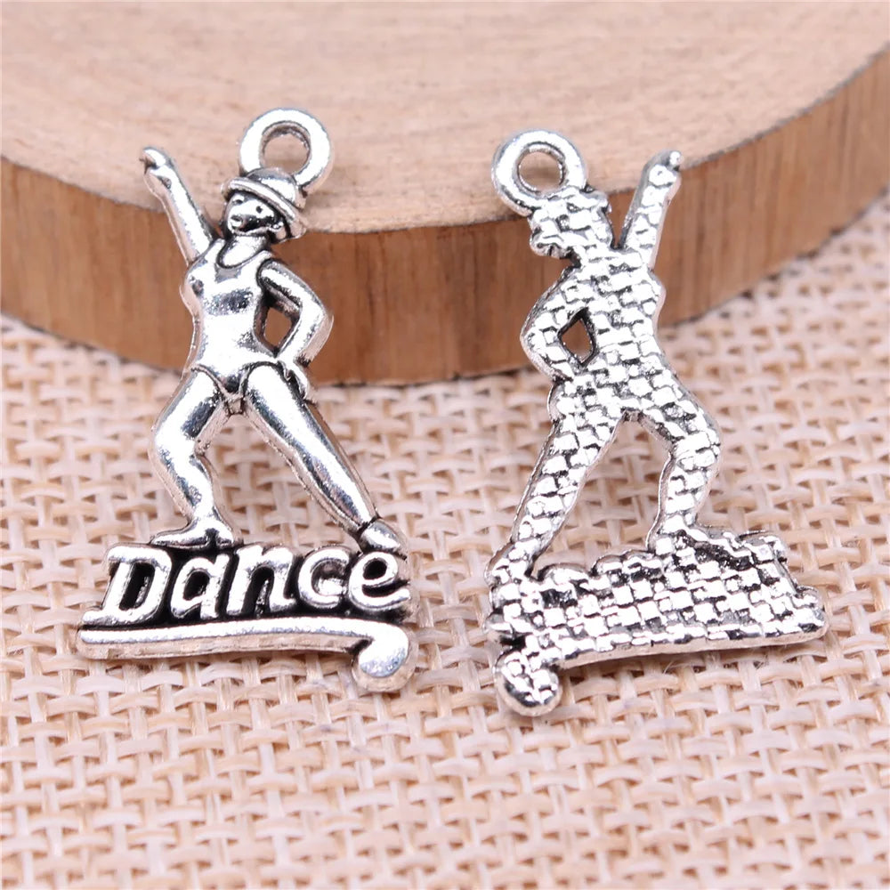 26x15mm 1.71g Antique Silver Zinc Alloy Dancing Charm Pendant for DIY Sport Music Theme Jewelry