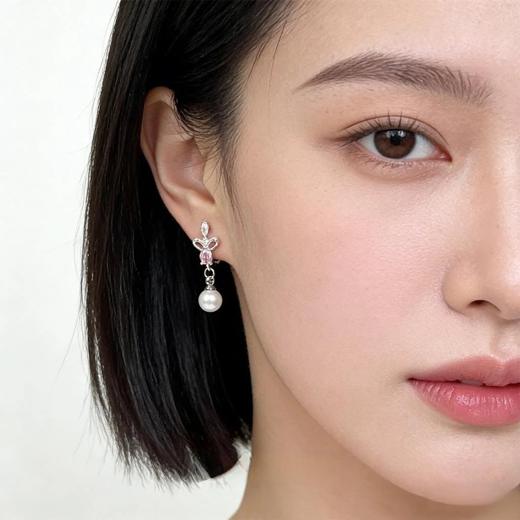 Iris Flower Zircon Pave Copper Teardrop Pearl Drop Earrings Silver Plated Vacation Style