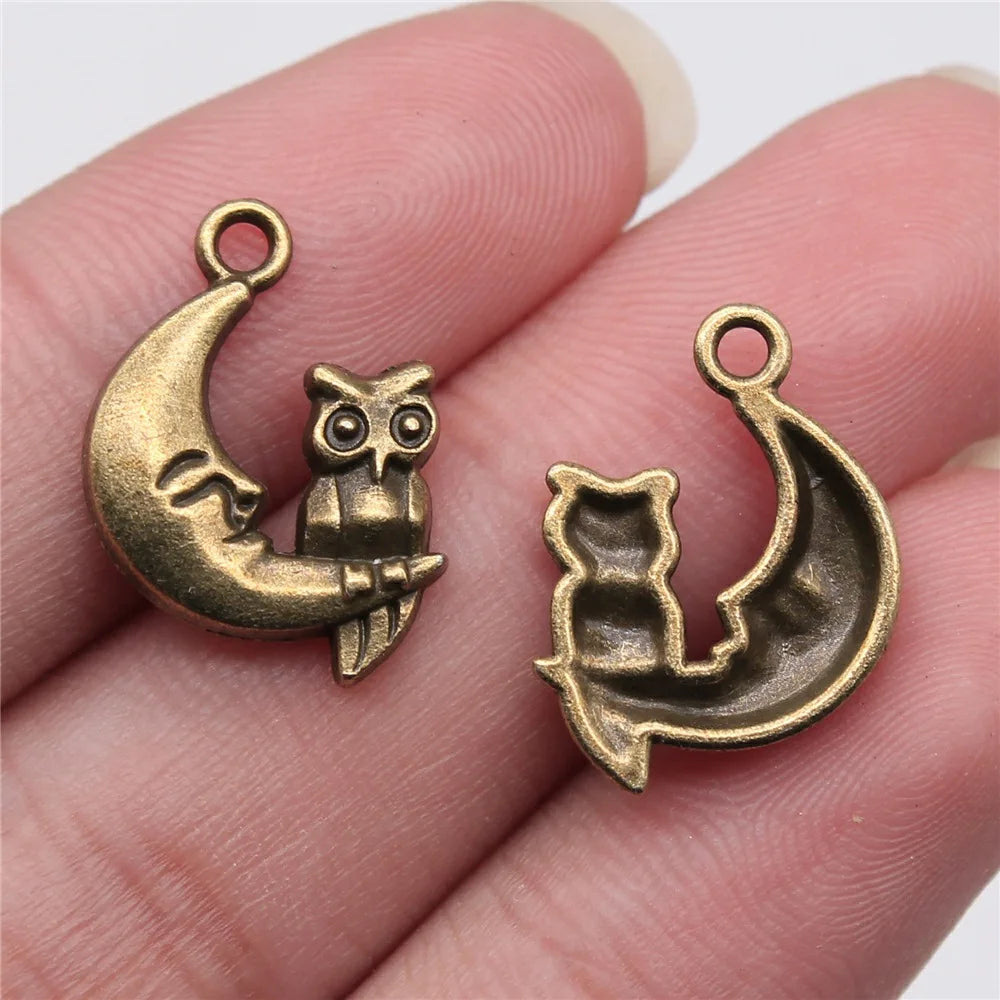 14x20mm 1.3g Multicolor Zinc Alloy Moon Owl Cat Charm Pendant for Celestial Theme DIY Jewelry Making
