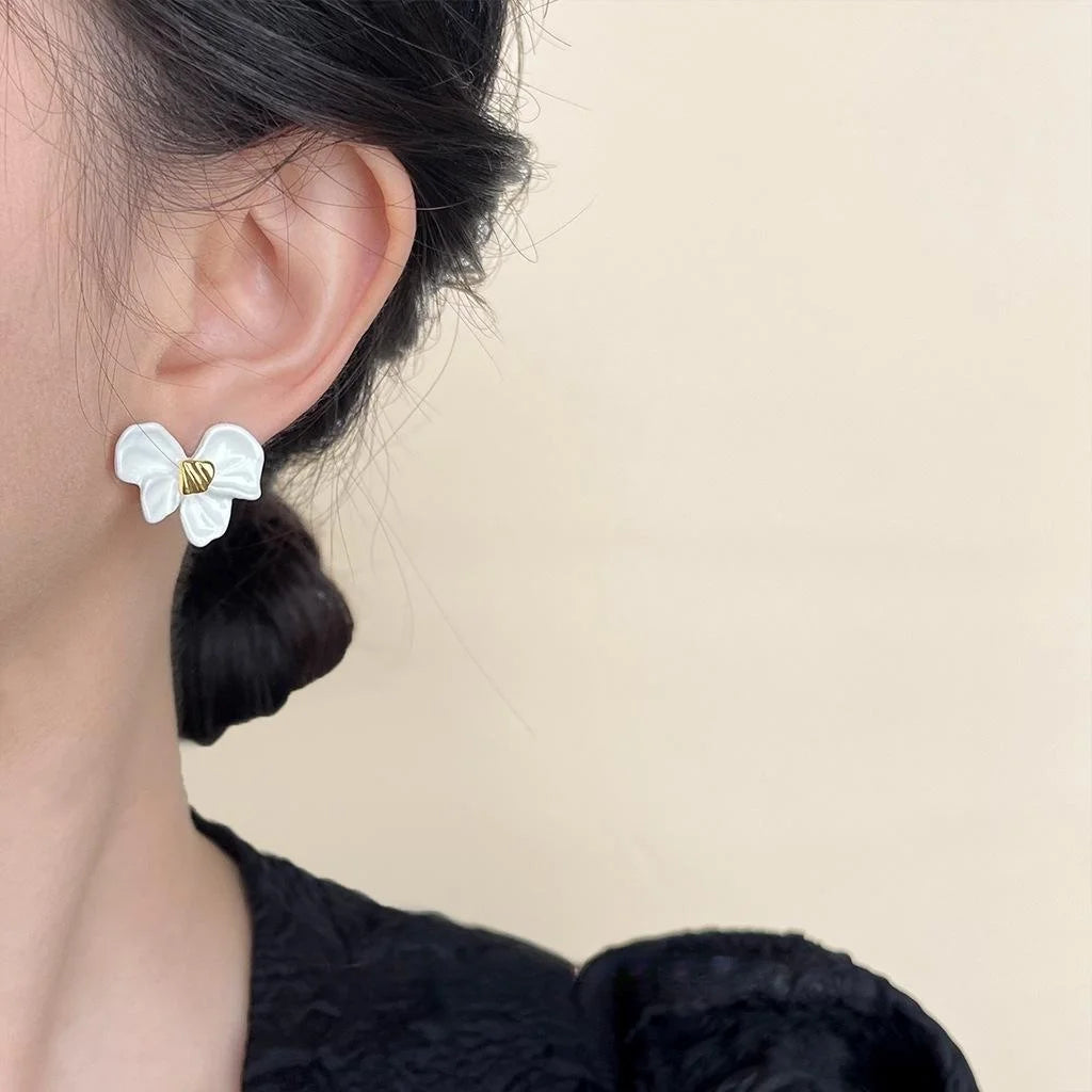 Summer Sweet Elegant Enamel Alloy Bow Iris Flower Stud Earrings