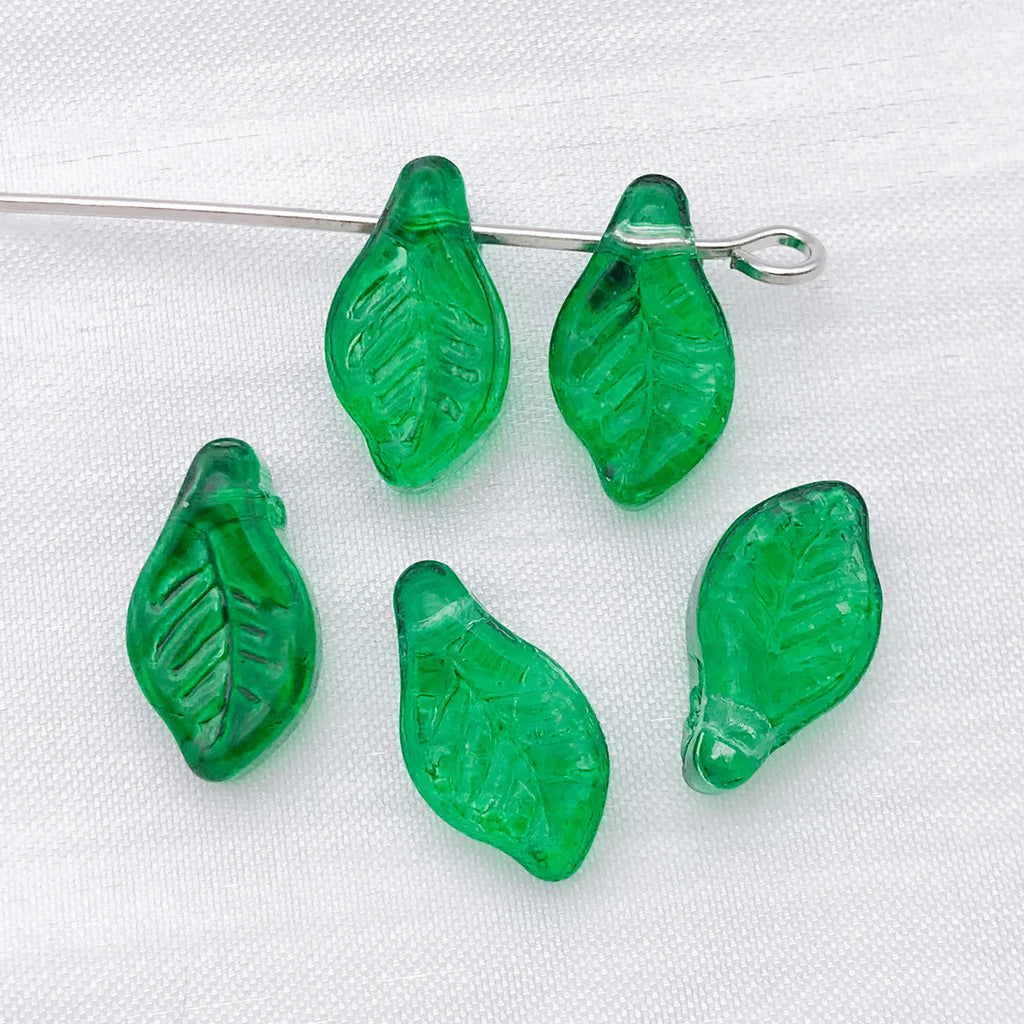 Translucent Green Czech Glass Leaf Loose Beads for Bracelet and Necklace Jewelry Making