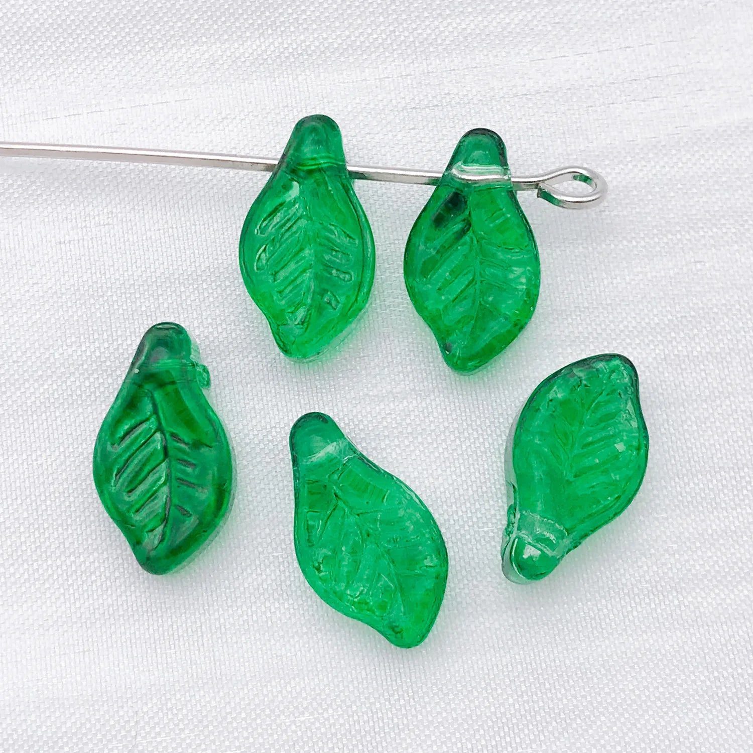 Translucent Green Czech Glass Leaf Loose Beads for Bracelet and Necklace Jewelry Making