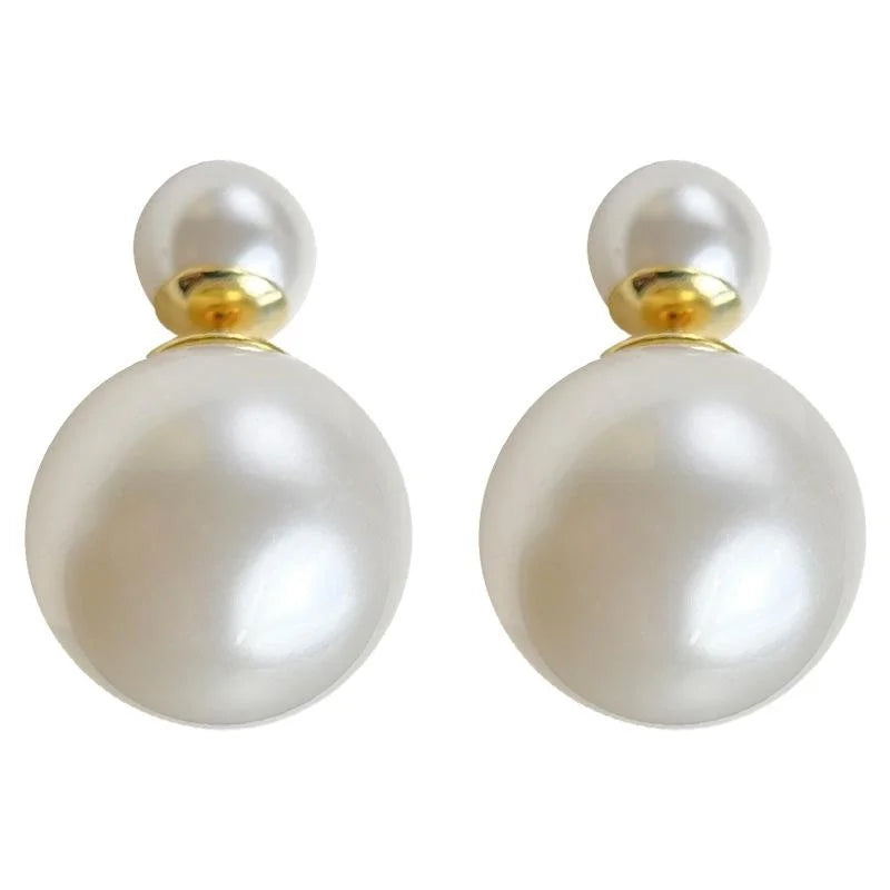 Silver Plated Glass Pearl Geometric Round Drop Earrings For Women Two Way Luxury Style