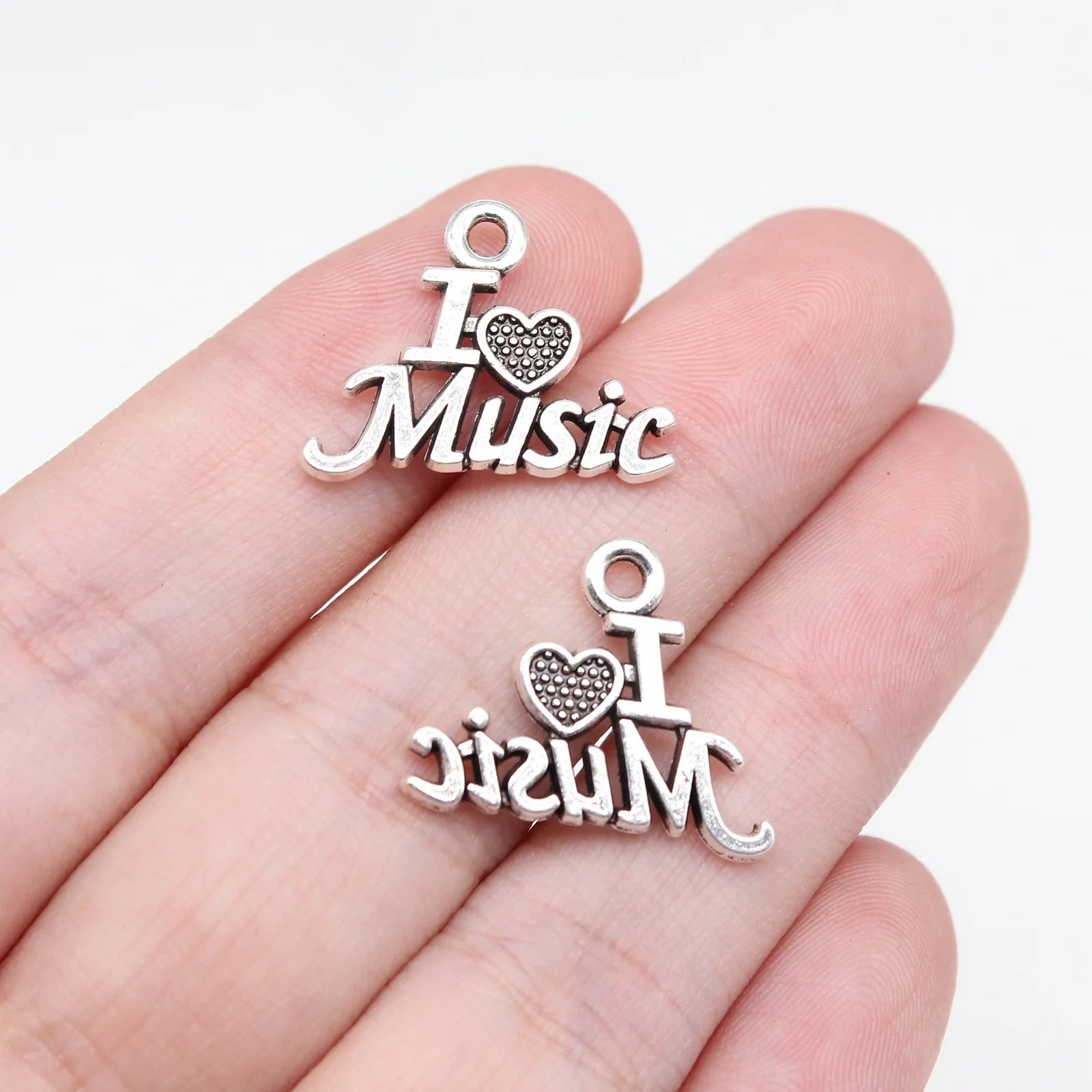 16x20mm 1.1g Antique Silver Zinc Alloy I Love Music Word Tag Charm Pendant for DIY Bracelets