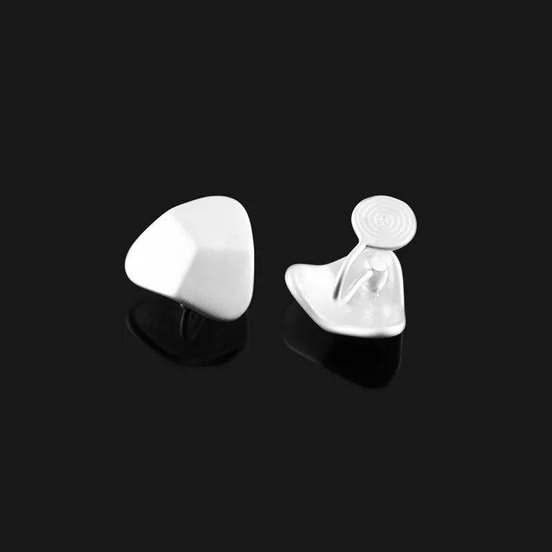 Elegant White Enamel Triangle Geometric Stud & Clip On No Piercing Minimalist Fashion Earrings