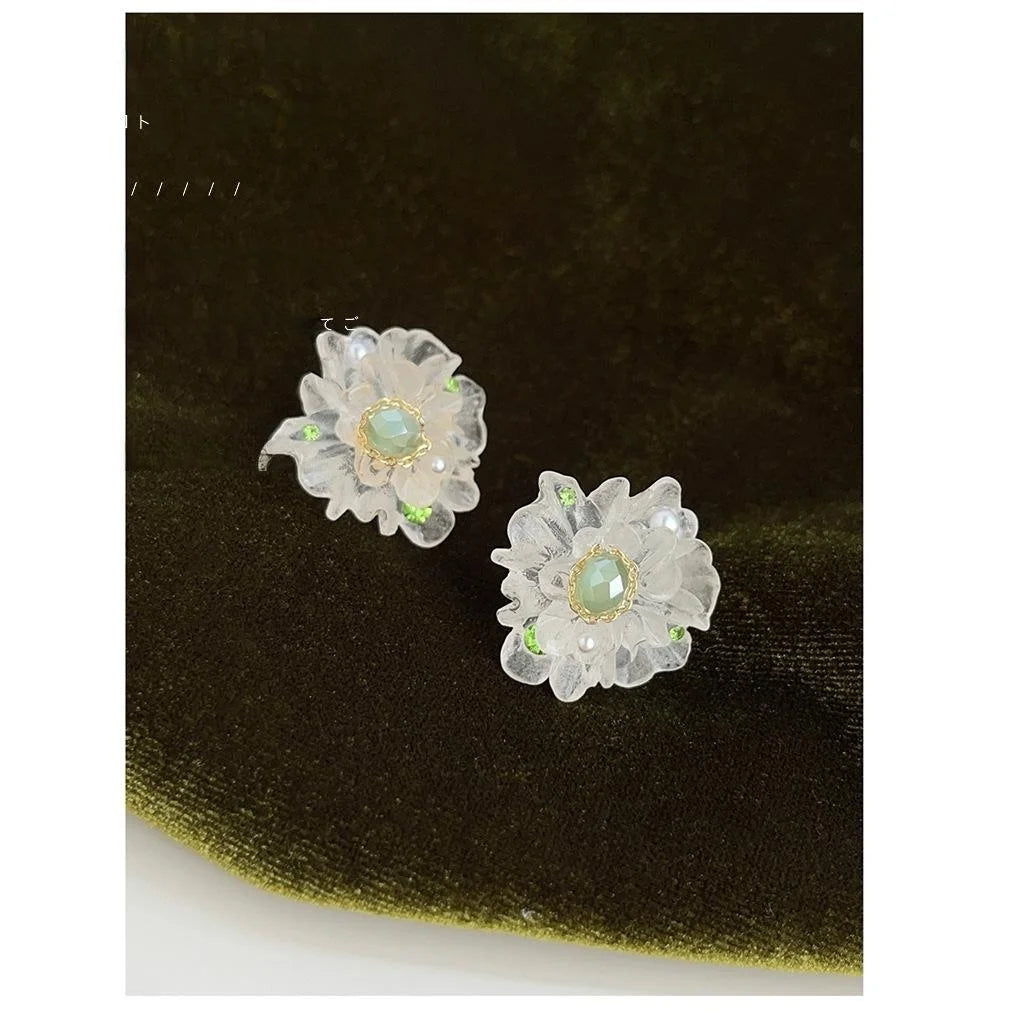 Forest Fairy Resin Flower Drop Earrings With High Luster Pearl