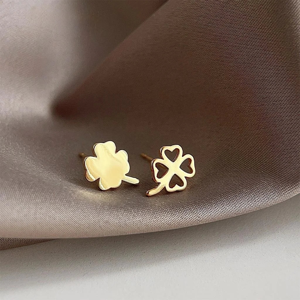 Copper Flower Stud Earrings Asymmetric Flower Minimalist Commuter Jewelry