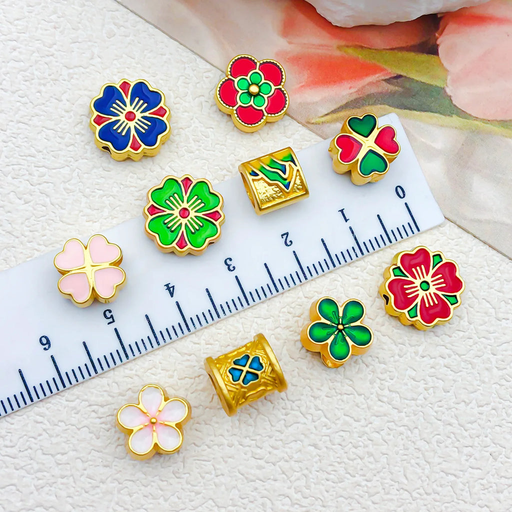 Zinc Alloy Enamel Fu Character Sakura Flower Large Hole Spacer Beads for DIY Jewelry