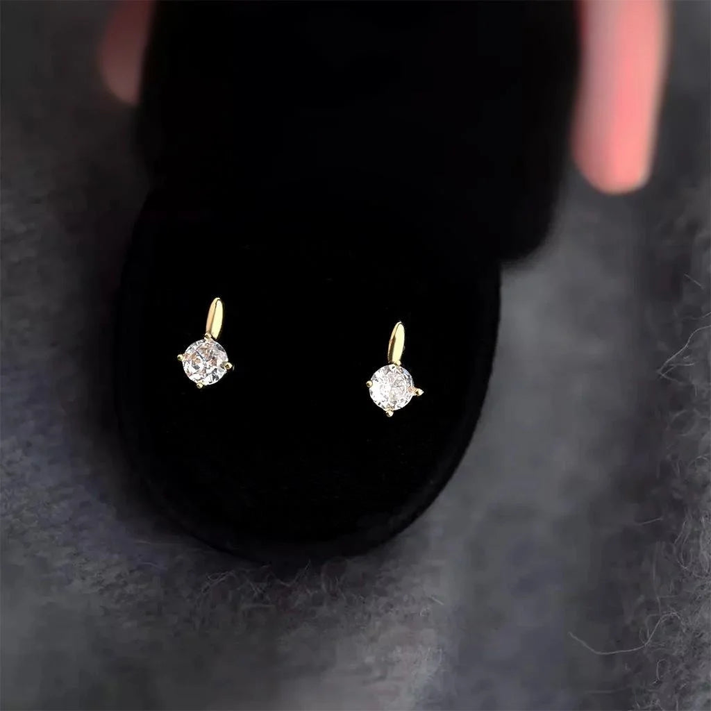 Mini Zircon Stud Earrings With Silver Plated Posts Simple Round Geometric Earrings For Women