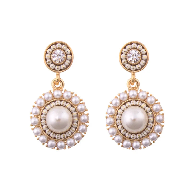 Elegant Round Pearl Drop Zircon Rhinestone Stud & Clip On No Piercing Korean Luxury Dangle Earrings