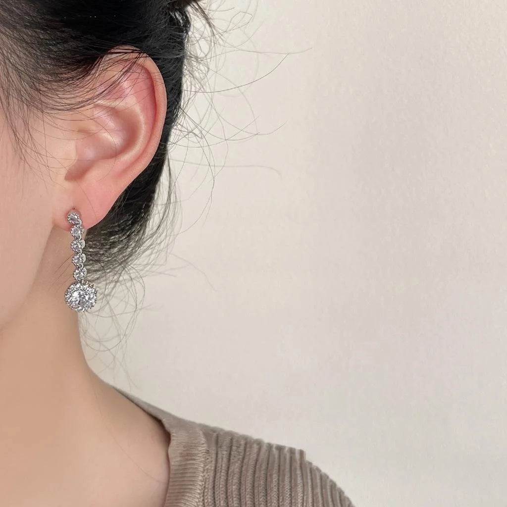 Light Luxury Geometric Sunflower Zircon Copper Long Tassel Drop Earrings For Women