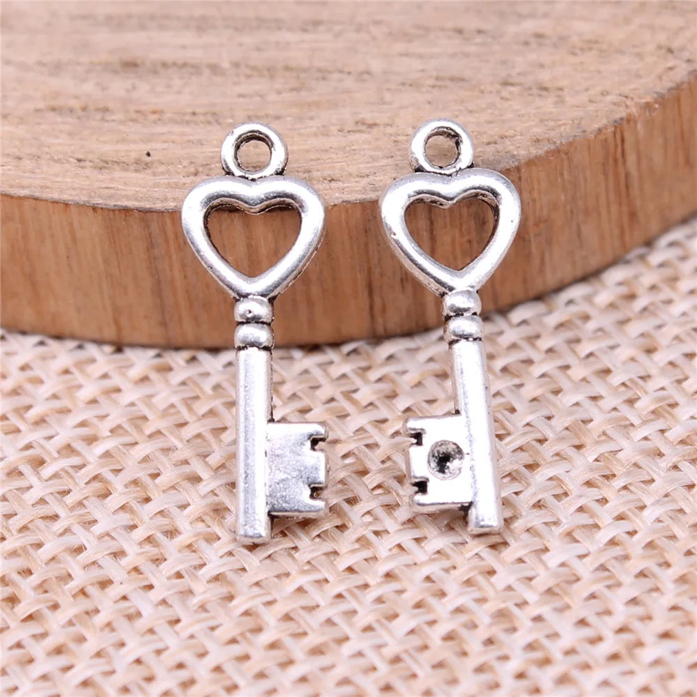 20x7mm 0.6g Multicolor Zinc Alloy Heart Key Charm Pendant for DIY Necklace Bracelet Jewelry Making