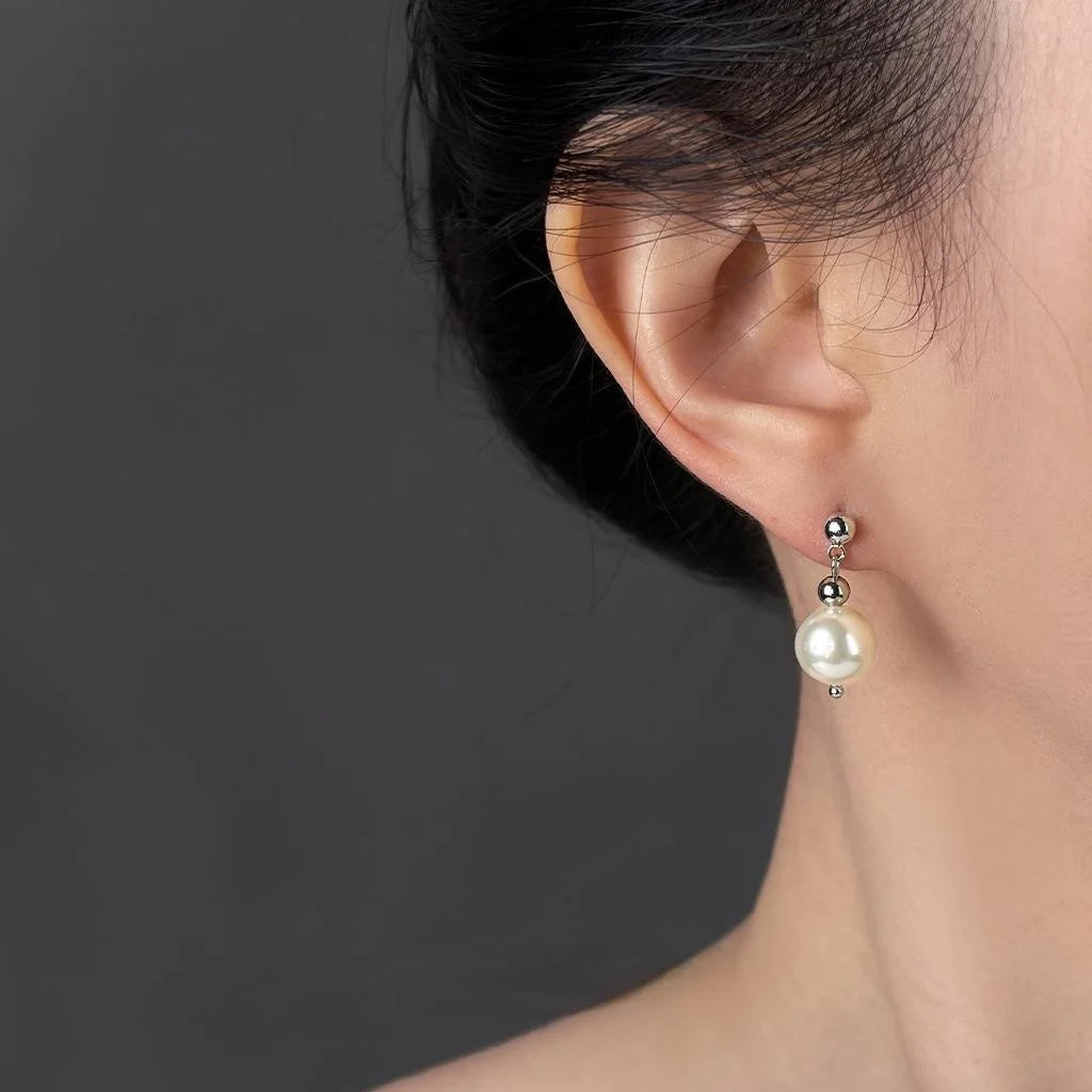Handmade French Light Luxury Glass Pearl Geometric Sphere Drop Earrings For Women