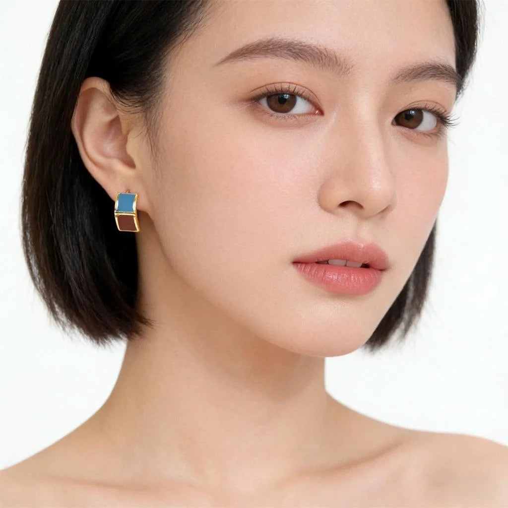 Fashion Contrast Color Square Geometric Enamel Stud Earrings For Women