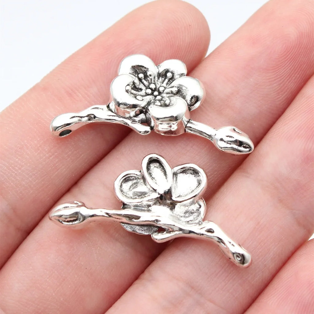 31x14mm 2.3g Antique Silver Zinc Alloy Plum Blossom Branch Charm Pendant for DIY Necklace Jewelry