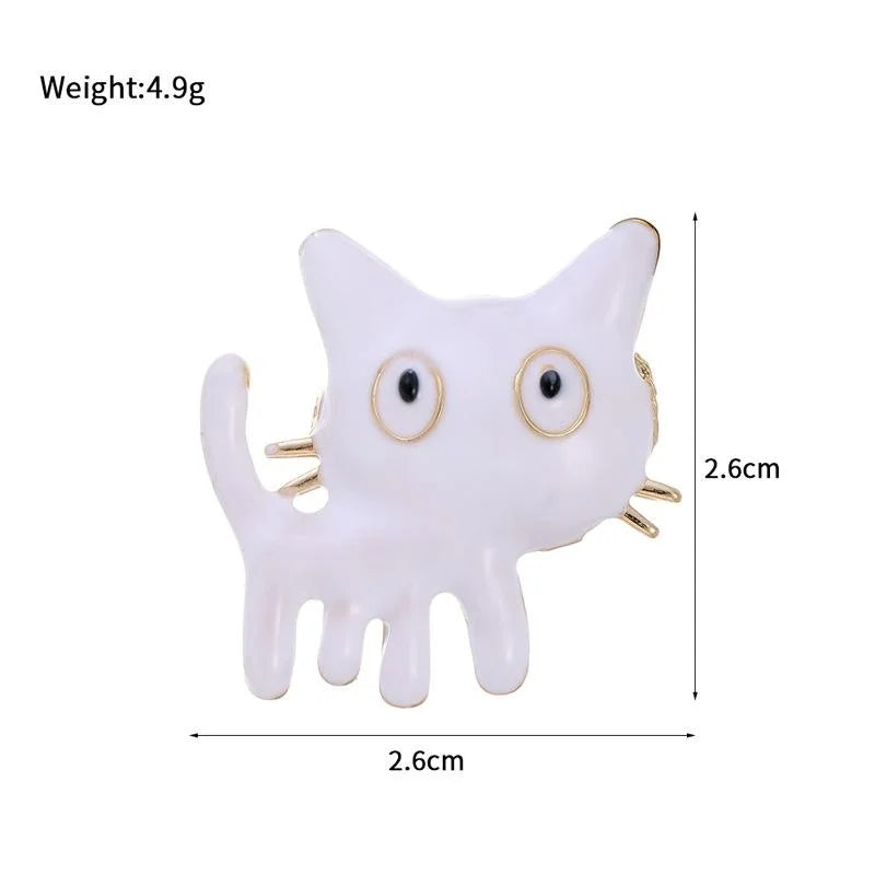 Cute Black Enamel Cartoon Cat Brooch With Gold Tone Alloy Whiskers, Fashion Lapel Pin Corsage Gift