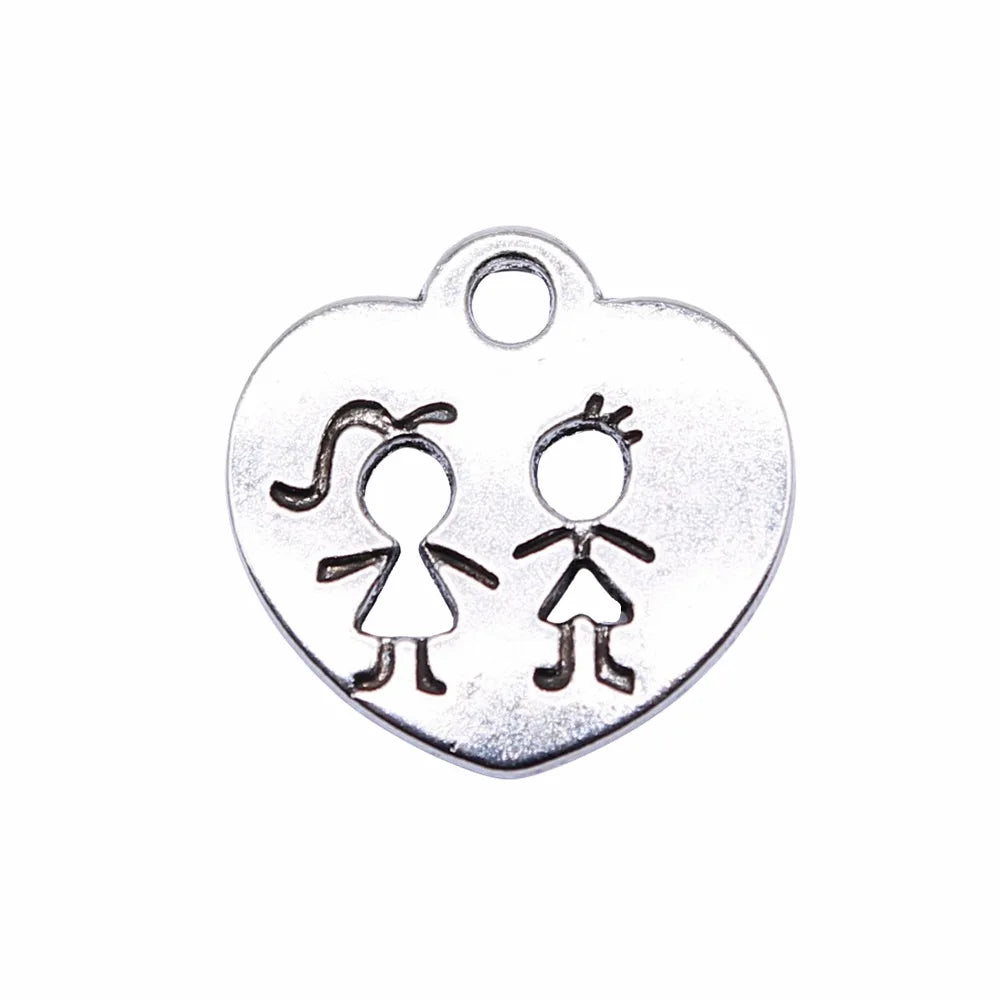 15x15mm 1.1g Antique Silver Zinc Alloy Heart Boy Girl Charm Pendant for DIY Bracelet Jewelry Making