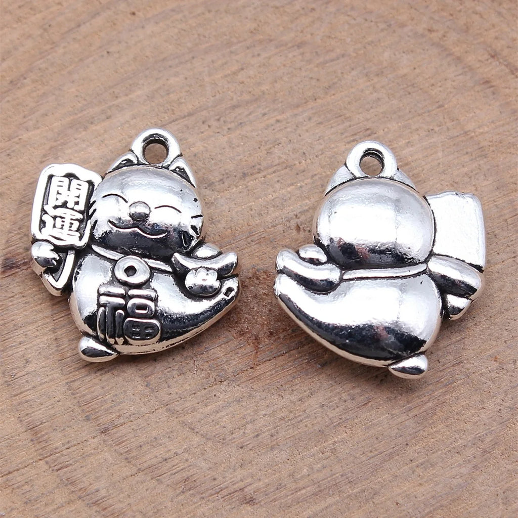 18.6x16x5.2mm 3.6g Antique Silver Zinc Alloy Lucky Cat Charm Pendant for DIY Necklace Bracelet Jewelry