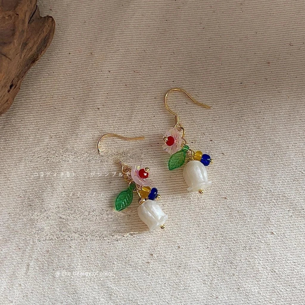 Original Design Resin Tulip Flower Drop Earrings Handmade Fresh Forest Style