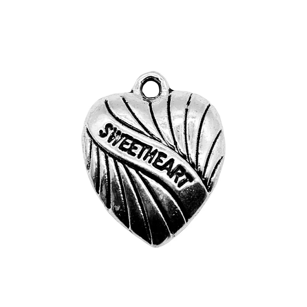 17x14mm 0.8g Antique Silver Tone Zinc Alloy Sweetheart Heart Charm Pendant for Necklace Bracelet DIY
