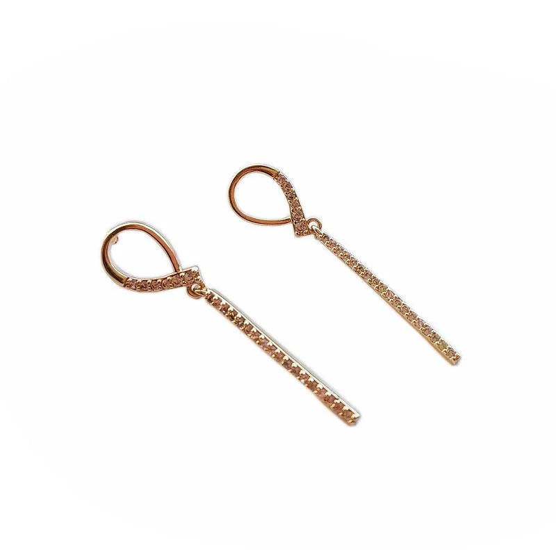 Irregular Korean Style 14K Gold Plated Copper Long Bar Stud Earrings And Micro Pave Zircon