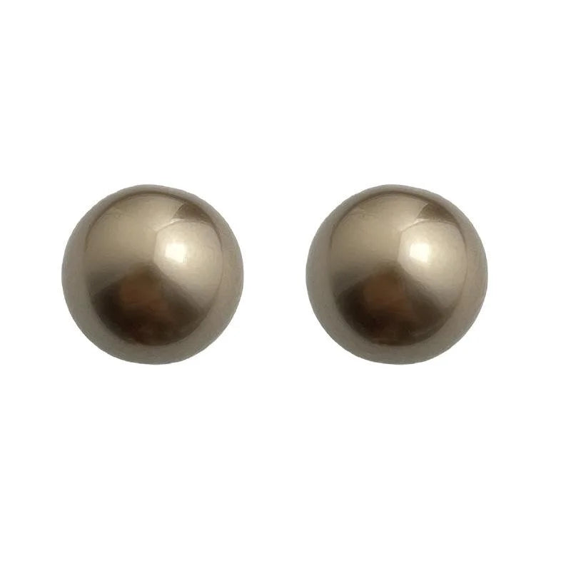 French Vintage Mocha Brown Glass Pearl Round Stud Earrings Minimalist Luxury Fashion Jewelry