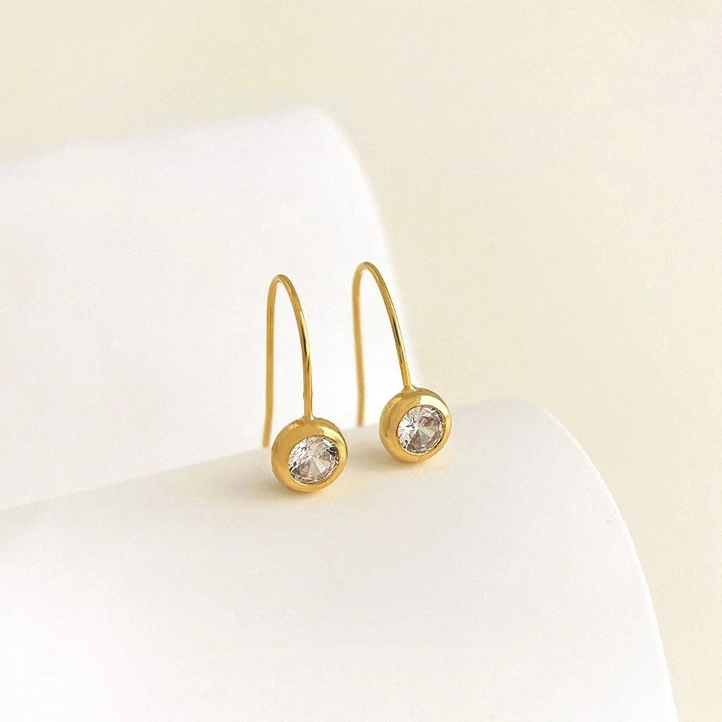 14K Gold Plated Copper Zircon Round Geometric Drop Earrings Simple Minimalist Jewelry For Women