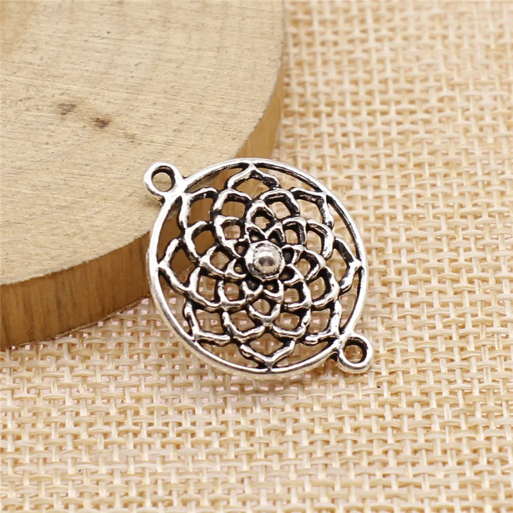28x21mm 1.7g Antique Silver Zinc Alloy Flower Filigree Connector Charm for DIY Bracelet Making