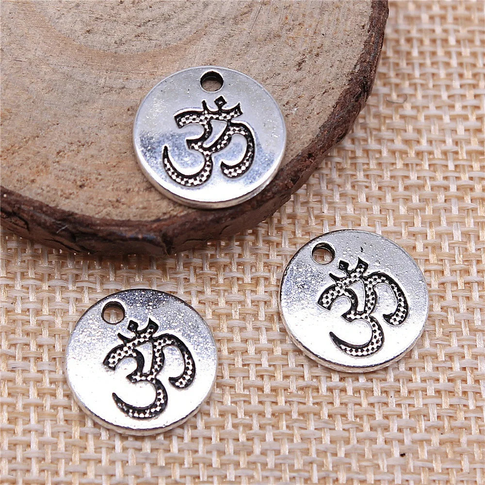 15x15mm 1.6g Zinc alloy Round OM Symbol Double Sided charm pendant for DIY bracelet necklace jewelry making
