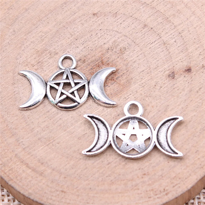 22x13mm 0.69g Antique Silver Zinc Alloy Moon Five-Point Star Goddess Charm Pendant for DIY Jewelry
