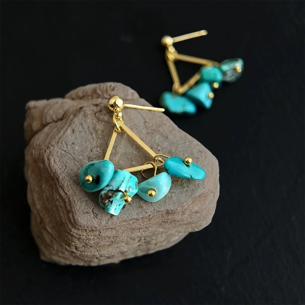Korean Style Irregular Geometric Triangle Crushed Stone Beaded Stud Earrings